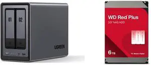 UGREEN NASync DXP2800, 2-Bay NAS with Intel N100 Quad-Core CPU (Up to 3.4GHz) 8GB DDR5, 2x M.2 PCIe Slots, 2.5GbE Port (Diskless) WD Red Plus WD60EFPX 6TB 5400 RPM 256MB Cache SATA 6.0Gb/s 3.5" Hard Drives UGREEN NASync DXP2800, 2-Bay NAS with Intel N100 Quad-Core CPU (Up to 3.4GHz) 8GB DDR5, 2x M.2 PCIe Slots, 2.5GbE Port (Diskless) WD Red Plus WD60EFPX 6TB 5400 RPM 256MB Cache SATA 6.0Gb/s 3.5" Hard Drives