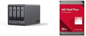 UGREEN NASync DXP4800 Plus, 4-Bay NAS, Intel Pentium Gold 5-Core CPU (4.40 GHz), 8GB DDR5, 1x 2.5GbE, 1x 10GbE, 2x SD, Diskless. WD Red Plus 10TB NAS HDD, 7200 RPM, SATA 6Gb/s, CMR, 512MB Cache, 3.5 Inch - WD100EFGX UGREEN NASync DXP4800 Plus, 4-Bay NAS, Intel Pentium Gold 5-Core CPU (4.40 GHz), 8GB DDR5, 1x 2.5GbE, 1x 10GbE, 2x SD, Diskless. WD Red Plus 10TB NAS HDD, 7200 RPM, SATA 6Gb/s, CMR, 512MB Cache, 3.5 Inch - WD100EFGX