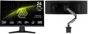 MSI 24" Full HD 180Hz AMD FreeSync HDR 1ms 1500R 105% sRGB Anti-Glare Curved Gaming Monitor Frameless Design MAG 244C with MSI MPG MT201R V2 RGB Monitor Stand Arm, Supports 17-49" Screens, 44 lbs, VESA, Adjustable Gas Spring, Clamp & Gromme MSI 24" Full HD 180Hz AMD FreeSync HDR 1ms 1500R 105% sRGB Anti-Glare Curved Gaming Monitor Frameless Design MAG 244C with MSI MPG MT201R V2 RGB Monitor Stand Arm, Supports 17-49" Screens, 44 lbs, VESA, Adjustable Gas Spring, Clamp & Gromme