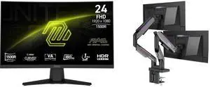 MSI 24" Full HD 180Hz AMD FreeSync HDR 1ms 1500R 105% sRGB Anti-Glare Curved Gaming Monitor Frameless Design MAG 244C + MSI MPG MT201DR V2 RGB Dual Monitor Stand, 17-35" Support, VESA Compatible, Adjustable Gas Spring, 44 lbs Capacity, Clam MSI 24" Full HD 180Hz AMD FreeSync HDR 1ms 1500R 105% sRGB Anti-Glare Curved Gaming Monitor Frameless Design MAG 244C + MSI MPG MT201DR V2 RGB Dual Monitor Stand, 17-35" Support, VESA Compatible, Adjustable Gas Spring, 44 lbs Capacity, Clam