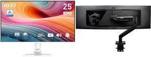 MSI 24" Full HD 120Hz IPS Monitor, 1ms, HDR, Speakers, Phone Slot, White (PRO MP251W E2) + MSI MAG MT201 Stand, Supports 17-49" Screens, 44 lbs, VESA, Adjustable, Clamp & Grommet, Quick Release, Black MSI 24" Full HD 120Hz IPS Monitor, 1ms, HDR, Speakers, Phone Slot, White (PRO MP251W E2) + MSI MAG MT201 Stand, Supports 17-49" Screens, 44 lbs, VESA, Adjustable, Clamp & Grommet, Quick Release, Black