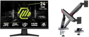 MSI 24" Full HD 200Hz IPS Gaming Monitor MAG244F with AMD FreeSync Premium, 0.5ms, HDR, Low Blue Light. Includes MSI MPG MT161DR Dual Monitor Stand, 17-38" support, VESA compatible, adjustable, 35.2 lbs capacity, clamp & grommet, quick rele MSI 24" Full HD 200Hz IPS Gaming Monitor MAG244F with AMD FreeSync Premium, 0.5ms, HDR, Low Blue Light. Includes MSI MPG MT161DR Dual Monitor Stand, 17-38" support, VESA compatible, adjustable, 35.2 lbs capacity, clamp & grommet, quick rele