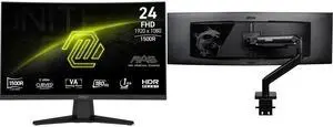 MSI 24" Full HD 180Hz AMD FreeSync HDR 1ms 1500R 105% sRGB Anti-Glare Curved Gaming Monitor Frameless MAG 244C + MSI MAG MT201 Stand Arm, Supports 17-49" Screens, 44 lbs, VESA, Adjustable, Clamp & Grommet, Quick Release - Black MSI 24" Full HD 180Hz AMD FreeSync HDR 1ms 1500R 105% sRGB Anti-Glare Curved Gaming Monitor Frameless MAG 244C + MSI MAG MT201 Stand Arm, Supports 17-49" Screens, 44 lbs, VESA, Adjustable, Clamp & Grommet, Quick Release - Black