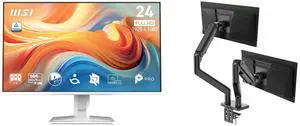MSI 24" Full HD 144Hz IPS Monitor, 1ms, HDR, Speakers, White, MP243W E14. Includes MSI MAG MT201D Dual Monitor Stand, 17-45" Support, VESA, Adjustable, 44 lbs Capacity, Clamp & Grommet, Quick Release, Black. MSI 24" Full HD 144Hz IPS Monitor, 1ms, HDR, Speakers, White, MP243W E14. Includes MSI MAG MT201D Dual Monitor Stand, 17-45" Support, VESA, Adjustable, 44 lbs Capacity, Clamp & Grommet, Quick Release, Black.