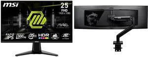 MSI 24" Full HD 300Hz IPS Gaming Monitor MAG 255XF with AMD FreeSync, 0.5ms, HDR Ready, Ai vision. Includes MSI MAG MT201 Stand, supports 17-49" screens, 44 lbs, VESA compatible, adjustable mount, clamp & grommet, quick release - Black MSI 24" Full HD 300Hz IPS Gaming Monitor MAG 255XF with AMD FreeSync, 0.5ms, HDR Ready, Ai vision. Includes MSI MAG MT201 Stand, supports 17-49" screens, 44 lbs, VESA compatible, adjustable mount, clamp & grommet, quick release - Black