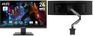 MSI 24" FHD 144Hz IPS Gaming Monitor, AMD Adaptive Sync, 1ms, HDR, 102% sRGB, accessory slot, PRO MP243L E14. Includes MSI MPG MT201R V2 RGB Monitor Stand Arm, supports 17-49" screens, 44 lbs, VESA, adjustable gas spring, clamp & grommet, g MSI 24" FHD 144Hz IPS Gaming Monitor, AMD Adaptive Sync, 1ms, HDR, 102% sRGB, accessory slot, PRO MP243L E14. Includes MSI MPG MT201R V2 RGB Monitor Stand Arm, supports 17-49" screens, 44 lbs, VESA, adjustable gas spring, clamp & grommet, g