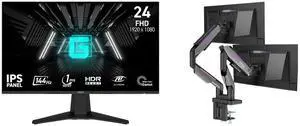 MSI 24" FHD 144Hz IPS AMD FreeSync 1ms HDR Gaming Monitor G242L E14 + MSI MPG MT201DR V2 RGB Dual Monitor Stand, 17-35" Support, VESA Compatible, Adjustable Gas Spring, 44 lbs Capacity, Clamp & Grommet, Quick Release Plate-Gray MSI 24" FHD 144Hz IPS AMD FreeSync 1ms HDR Gaming Monitor G242L E14 + MSI MPG MT201DR V2 RGB Dual Monitor Stand, 17-35" Support, VESA Compatible, Adjustable Gas Spring, 44 lbs Capacity, Clamp & Grommet, Quick Release Plate-Gray