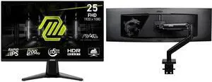 MSI 24" Full HD 200Hz IPS Gaming Monitor MAG255F E20 with AMD FreeSync, 0.5ms, HDR, Ai Vision, Less Blue Light. Includes MSI MAG MT201 Stand, supports 17-49" screens, 44 lbs, VESA, adjustable, clamp & grommet, quick release - Black MSI 24" Full HD 200Hz IPS Gaming Monitor MAG255F E20 with AMD FreeSync, 0.5ms, HDR, Ai Vision, Less Blue Light. Includes MSI MAG MT201 Stand, supports 17-49" screens, 44 lbs, VESA, adjustable, clamp & grommet, quick release - Black