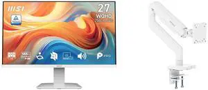 MSI 27" WQHD 144Hz IPS 1ms White Monitor with Speakers for Work & Gaming PRO MP273QW E14 + MSI MAG MT201W Heavy Duty Single Monitor Stand, Supports 17-49" Screens, 44 lbs, VESA Compatible, Adjustable Mount, Clamp & Grommet, Quick Release - MSI 27" WQHD 144Hz IPS 1ms White Monitor with Speakers for Work & Gaming PRO MP273QW E14 + MSI MAG MT201W Heavy Duty Single Monitor Stand, Supports 17-49" Screens, 44 lbs, VESA Compatible, Adjustable Mount, Clamp & Grommet, Quick Release -