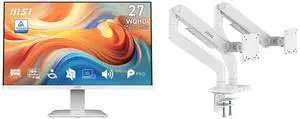 MSI 27" WQHD 144Hz IPS 1ms White Monitor w/Speakers for Work & Gaming PRO MP273QW E14 + MSI MAG MT201DW Dual Monitor Stand, 17-45" Support, VESA, Adjustable, 44 lbs/Screen, Clamp & Grommet, Quick Release, White MSI 27" WQHD 144Hz IPS 1ms White Monitor w/Speakers for Work & Gaming PRO MP273QW E14 + MSI MAG MT201DW Dual Monitor Stand, 17-45" Support, VESA, Adjustable, 44 lbs/Screen, Clamp & Grommet, Quick Release, White