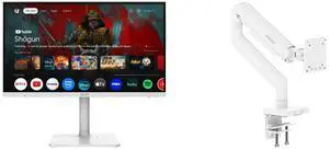 MSI 27" UHD 4K 60Hz Monitor, Adaptive-Sync, HDR, USB-C, Speakers, Google Assistant & TV, White. Includes MSI MAG MT201W Stand, Supports 17-49" Screens, 44 lbs, VESA, Adjustable, Clamp & Grommet, Quick Release, White. MSI 27" UHD 4K 60Hz Monitor, Adaptive-Sync, HDR, USB-C, Speakers, Google Assistant & TV, White. Includes MSI MAG MT201W Stand, Supports 17-49" Screens, 44 lbs, VESA, Adjustable, Clamp & Grommet, Quick Release, White.