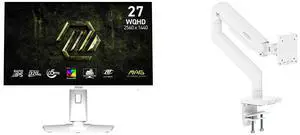 MSI 27" QHD 2K 320Hz IPS Gaming Monitor with FreeSync HDR400, Ai Vision, Adjustable Stand, White MAG 274QRFW X32 + MSI MAG MT201W Heavy Duty Monitor Stand, Supports 17-49" Screens, 44 lbs, VESA, Adjustable, White MSI 27" QHD 2K 320Hz IPS Gaming Monitor with FreeSync HDR400, Ai Vision, Adjustable Stand, White MAG 274QRFW X32 + MSI MAG MT201W Heavy Duty Monitor Stand, Supports 17-49" Screens, 44 lbs, VESA, Adjustable, White