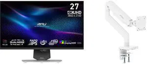 MSI 27" UHD 4K 160Hz FHD 320Hz Mini LED IPS Gaming Monitor, FreeSync & G-Sync, HDR1000, USB-C, Adjustable Stand. Includes MSI MAG MT201W Stand, Supports 17-49" Screens, 44 lbs, VESA, Spring Mount, Clamp & Grommet, Quick Release - White MSI 27" UHD 4K 160Hz FHD 320Hz Mini LED IPS Gaming Monitor, FreeSync & G-Sync, HDR1000, USB-C, Adjustable Stand. Includes MSI MAG MT201W Stand, Supports 17-49" Screens, 44 lbs, VESA, Spring Mount, Clamp & Grommet, Quick Release - White