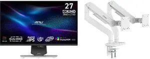 MSI 27" UHD 4K 160Hz FHD 320Hz Mini LED IPS Gaming Monitor, FreeSync & G-Sync, HDR1000, USB-C, Adjustable Stand. MSI MAG MT201DW Dual Monitor Stand, 17-45" Support, VESA, 44 lbs Capacity, Clamp & Grommet, Quick Release, White MSI 27" UHD 4K 160Hz FHD 320Hz Mini LED IPS Gaming Monitor, FreeSync & G-Sync, HDR1000, USB-C, Adjustable Stand. MSI MAG MT201DW Dual Monitor Stand, 17-45" Support, VESA, 44 lbs Capacity, Clamp & Grommet, Quick Release, White