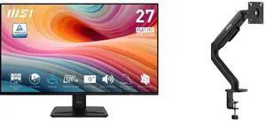 MSI 27" Full HD 120Hz IPS Monitor with Adaptive Sync, 1ms, HDR Ready, phone accessory slot stand PRO MP271A E2. Includes MSI MAG MT101G Gas Spring Monitor Stand, supports 17-32" screens, 22 lbs, VESA compatible, adjustable, clamp & grommet, MSI 27" Full HD 120Hz IPS Monitor with Adaptive Sync, 1ms, HDR Ready, phone accessory slot stand PRO MP271A E2. Includes MSI MAG MT101G Gas Spring Monitor Stand, supports 17-32" screens, 22 lbs, VESA compatible, adjustable, clamp & grommet,