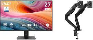 MSI 27" Full HD 120Hz IPS Monitor with Adaptive Sync & Built-in Speakers for work/gaming PRO MP275 E2 + MSI MAG MT101DG Dual Monitor Stand, supports 17-32" screens, 22 lbs, VESA, Adjustable Gas Spring, Clamp/Grommet, Quick Release - Black MSI 27" Full HD 120Hz IPS Monitor with Adaptive Sync & Built-in Speakers for work/gaming PRO MP275 E2 + MSI MAG MT101DG Dual Monitor Stand, supports 17-32" screens, 22 lbs, VESA, Adjustable Gas Spring, Clamp/Grommet, Quick Release - Black