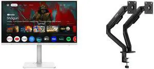 MSI 27" UHD 4K 60Hz Monitor, Adaptive-Sync, HDR, USB-C, Speakers, Google Assistant & TV, White. Includes MSI MAG MT101DG Dual Monitor Stand, Supports 17-32" Screens, 22 lbs, VESA, Adjustable Gas Spring, Clamp & Grommet, Quick Release, Black MSI 27" UHD 4K 60Hz Monitor, Adaptive-Sync, HDR, USB-C, Speakers, Google Assistant & TV, White. Includes MSI MAG MT101DG Dual Monitor Stand, Supports 17-32" Screens, 22 lbs, VESA, Adjustable Gas Spring, Clamp & Grommet, Quick Release, Black