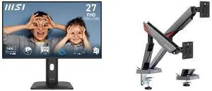 MSI 27" Full HD 144Hz IPS Monitor with Adjustable Stand for work/gaming PRO MP275PG E14 + MSI MPG MT161DR RGB Dual Monitor Stand, 17-38" Support, VESA Compatible, 35.2 lbs/screen, Clamp & Grommet, Quick Release - Black MSI 27" Full HD 144Hz IPS Monitor with Adjustable Stand for work/gaming PRO MP275PG E14 + MSI MPG MT161DR RGB Dual Monitor Stand, 17-38" Support, VESA Compatible, 35.2 lbs/screen, Clamp & Grommet, Quick Release - Black