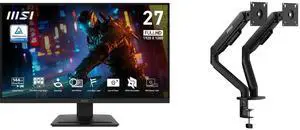 MSI 27" FHD 144Hz IPS Monitor, AMD Adaptive Sync, 1ms, HDR, 102% sRGB, for Work & Gaming PRO MP273L. Includes MSI MAG MT101DG Dual Monitor Stand, supports 17-32" screens, 22 lbs, VESA, Adjustable Gas Spring, Clamp & Grommet, Quick Release - MSI 27" FHD 144Hz IPS Monitor, AMD Adaptive Sync, 1ms, HDR, 102% sRGB, for Work & Gaming PRO MP273L. Includes MSI MAG MT101DG Dual Monitor Stand, supports 17-32" screens, 22 lbs, VESA, Adjustable Gas Spring, Clamp & Grommet, Quick Release -