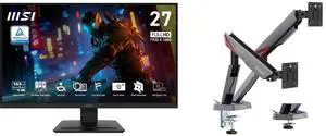 MSI 27" FHD 144Hz IPS Gaming Monitor, AMD Adaptive Sync, 1ms, HDR, 102% sRGB, PRO MP273L E14. Includes MSI MPG MT161DR Dual Monitor Stand, 17-38" support, VESA, adjustable, 35.2 lbs capacity, clamp & grommet, quick release - Black MSI 27" FHD 144Hz IPS Gaming Monitor, AMD Adaptive Sync, 1ms, HDR, 102% sRGB, PRO MP273L E14. Includes MSI MPG MT161DR Dual Monitor Stand, 17-38" support, VESA, adjustable, 35.2 lbs capacity, clamp & grommet, quick release - Black