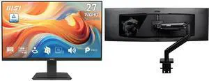 MSI 27" QHD 144Hz IPS Monitor with Speakers for Work & Gaming PRO MP273Q E14 + MSI MAG MT201 Stand, Supports 17-49" Screens, 44 lbs, VESA Compatible, Adjustable Mount, Clamp & Grommet, Quick Release - Black MSI 27" QHD 144Hz IPS Monitor with Speakers for Work & Gaming PRO MP273Q E14 + MSI MAG MT201 Stand, Supports 17-49" Screens, 44 lbs, VESA Compatible, Adjustable Mount, Clamp & Grommet, Quick Release - Black