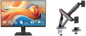 MSI 27" QHD 144Hz IPS Monitor with Speakers for Work & Gaming PRO MP273Q E14 + MSI MPG MT161DR RGB Dual Monitor Stand, 17-38" Support, VESA Compatible, Adjustable, 35.2 lbs Capacity, Clamp & Grommet, Quick Release - Black MSI 27" QHD 144Hz IPS Monitor with Speakers for Work & Gaming PRO MP273Q E14 + MSI MPG MT161DR RGB Dual Monitor Stand, 17-38" Support, VESA Compatible, Adjustable, 35.2 lbs Capacity, Clamp & Grommet, Quick Release - Black