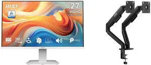 MSI 27" WQHD 144Hz IPS 1ms White Monitor with Speakers for Work & Gaming PRO MP273QW E14 + MSI MAG MT101DG Dual Monitor Stand, Supports 17-32" Screens, 22 lbs, VESA, Adjustable Gas Spring, Clamp & Grommet, Quick Release - Black MSI 27" WQHD 144Hz IPS 1ms White Monitor with Speakers for Work & Gaming PRO MP273QW E14 + MSI MAG MT101DG Dual Monitor Stand, Supports 17-32" Screens, 22 lbs, VESA, Adjustable Gas Spring, Clamp & Grommet, Quick Release - Black
