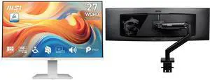 MSI 27" WQHD 144Hz IPS 1ms White Monitor with Speakers for Work & Gaming PRO MP273QW E14 + MSI MAG MT201 Stand Arm, Supports 17-49" Screens, 44 lbs, VESA Compatible, Adjustable Mount, Clamp & Grommet, Quick Release - Black MSI 27" WQHD 144Hz IPS 1ms White Monitor with Speakers for Work & Gaming PRO MP273QW E14 + MSI MAG MT201 Stand Arm, Supports 17-49" Screens, 44 lbs, VESA Compatible, Adjustable Mount, Clamp & Grommet, Quick Release - Black