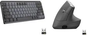 Logitech MX Mechanical Mini Wireless Keyboard: Linear Switches, Backlit, Bluetooth, USB-C, Multi-OS, Graphite. MX Vertical Wireless Mouse: Ergonomic, Multi-Device, Bluetooth/USB, Rechargeable, Graphite. Logitech MX Mechanical Mini Wireless Keyboard: Linear Switches, Backlit, Bluetooth, USB-C, Multi-OS, Graphite. MX Vertical Wireless Mouse: Ergonomic, Multi-Device, Bluetooth/USB, Rechargeable, Graphite.