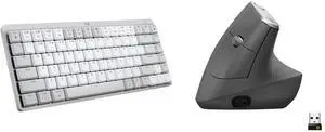 Logitech MX Mechanical Mini for Mac: Wireless, Low-Profile, Tactile Quiet Keys, Backlit, Bluetooth, USB-C. MX Vertical Mouse: Ergonomic, Reduces Strain, Control 3 Devices, Bluetooth/USB, Rechargeable, Graphite. Logitech MX Mechanical Mini for Mac: Wireless, Low-Profile, Tactile Quiet Keys, Backlit, Bluetooth, USB-C. MX Vertical Mouse: Ergonomic, Reduces Strain, Control 3 Devices, Bluetooth/USB, Rechargeable, Graphite.