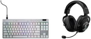 Logitech G PRO X TKL RAPID Tenkeyless Wired Gaming Keyboard: Magnetic Analog Switches, Rapid Trigger, Adjustable Actuation, RGB Lighting, Off-white, USB. Logitech G PRO X Wireless LIGHTSPEED Headset: Blue VO!CE Mic, 50mm Drivers, DTS:X 2.0, Logitech G PRO X TKL RAPID Tenkeyless Wired Gaming Keyboard: Magnetic Analog Switches, Rapid Trigger, Adjustable Actuation, RGB Lighting, Off-white, USB. Logitech G PRO X Wireless LIGHTSPEED Headset: Blue VO!CE Mic, 50mm Drivers, DTS:X 2.0,