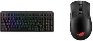 ASUS TUF Gaming K3 Gen II keyboard: 97-key, optical-mechanical RGB Blue switches, detachable plate, Aura Sync. ASUS ROG Gladius III Wireless Mouse: 2.4GHz/Bluetooth/Wired, 36,000 DPI, 6 buttons, SpeedNova, replaceable switches, Paracord, Bl ASUS TUF Gaming K3 Gen II keyboard: 97-key, optical-mechanical RGB Blue switches, detachable plate, Aura Sync. ASUS ROG Gladius III Wireless Mouse: 2.4GHz/Bluetooth/Wired, 36,000 DPI, 6 buttons, SpeedNova, replaceable switches, Paracord, Bl