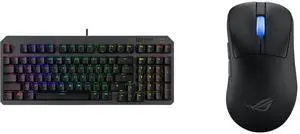 ASUS TUF Gaming K3 Gen II keyboard: 97-key, optical-mechanical RGB Blue switches, detachable top plate, Aura Sync. ASUS ROG Keris II WL Ace mouse: 54g, 42000-dpi, SpeedNova wireless, 4000 Hz wireless, 8000 Hz wired - Black ASUS TUF Gaming K3 Gen II keyboard: 97-key, optical-mechanical RGB Blue switches, detachable top plate, Aura Sync. ASUS ROG Keris II WL Ace mouse: 54g, 42000-dpi, SpeedNova wireless, 4000 Hz wireless, 8000 Hz wired - Black