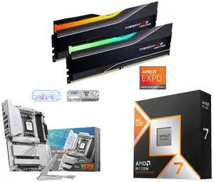 G.SKILL Trident Z5 Neo RGB Series 64GB (2 x 32GB) DDR5 6000 + MSI MPG X870E EDGE TI WIFI White Motherboard, ATX - Supports AMD Ryzen 9000 / 8000 / 7000 Processors, AM5 - 80A SPS VRM, DDR5 Memory Boost 8400+MT/s (OC), PCIe 5.0 x16, M.2 Gen5, Wi-Fi 7, 5G LAN + AMD Ryzen 7 9850X3D Desktop Processor