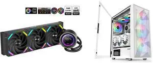 SAMA Q60 Black CPU Liquid Cooler, 360MM Liquid Water Cooling with 2.8" LCD Display & XT120 Modular Fans LCP Blade for Enhanced Cooling and Noise Reduction, Compatible 115X, 2011, 1200, 1700, AM4, AM5 and SAMA 3509 White Mid Tower Gaming PC Case with Door Open Tempered Glass, 4 Pre-installed RGB Airflow Cooling Fans SAMA Q60 Black CPU Liquid Cooler, 360MM Liquid Water Cooling with 2.8" LCD Display & XT120 Modular Fans LCP Blade for Enhanced Cooling and Noise Reduction, Compatible 115X, 2011, 1200, 1700, AM4, AM5 and SAMA 3509 White Mid Tower Gaming PC Case with Door Open Tempered Glass, 4 Pre-installed RGB Airflow Cooling Fans