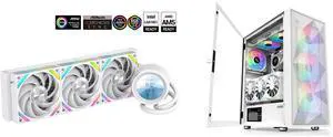 SAMA Q60 White CPU Liquid Cooler, 360MM Liquid Water Cooling with 2.8" LCD Display & XT120 Modular Fans LCP Blade for Enhanced Cooling and Noise Reduction, Compatible 115X, 2011, 1200, 1700, AM4, AM5 and SAMA 3509 White Mid Tower Gaming PC Case with Door Open Tempered Glass, 4 Pre-installed RGB Airflow Cooling Fans SAMA Q60 White CPU Liquid Cooler, 360MM Liquid Water Cooling with 2.8" LCD Display & XT120 Modular Fans LCP Blade for Enhanced Cooling and Noise Reduction, Compatible 115X, 2011, 1200, 1700, AM4, AM5 and SAMA 3509 White Mid Tower Gaming PC Case with Door Open Tempered Glass, 4 Pre-installed RGB Airflow Cooling Fans