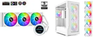 SAMA SM360 PRO AIO 360mm Liquid Cooler 2.8 inch Screen LCD Display CPU Cooler , Gaming Computer PC Cooler with 3 ARGB PWM Silent Fans and SAMA S40 White ATX Mid Tower Case - High Airflow, 4x 120mm ARGB PWM Fans, Tempered Glass, Mesh Front, Type-C, Supports ATX/M-ATX/ITX & 4090 GPUs - Computer Case SAMA SM360 PRO AIO 360mm Liquid Cooler 2.8 inch Screen LCD Display CPU Cooler , Gaming Computer PC Cooler with 3 ARGB PWM Silent Fans and SAMA S40 White ATX Mid Tower Case - High Airflow, 4x 120mm ARGB PWM Fans, Tempered Glass, Mesh Front, Type-C, Supports ATX/M-ATX/ITX & 4090 GPUs - Computer Case