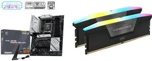 MSI MAG X870E GAMING MAX WIFI Motherboard, ATX, AMD Ryzen 9000/8000/7000, AM5, DDR5 8200+ MT/s OC, PCIe 5.0 x16, M.2 Gen5, Wi-Fi 7, 5G LAN; CORSAIR Vengeance RGB 32GB (2x16GB) DDR5 6000 Desktop Memory MSI MAG X870E GAMING MAX WIFI Motherboard, ATX, AMD Ryzen 9000/8000/7000, AM5, DDR5 8200+ MT/s OC, PCIe 5.0 x16, M.2 Gen5, Wi-Fi 7, 5G LAN; CORSAIR Vengeance RGB 32GB (2x16GB) DDR5 6000 Desktop Memory
