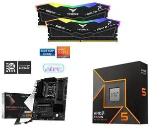Team Group 16GB (2x8GB) DDR5 6000 RAM, MSI PRO B850-S WIFI6E ATX Motherboard, supports AMD Ryzen 9000/8000/7000, AM5, DDR5, PCIe 4.0, M.2 Gen5, Wi-Fi 6E, 2.5G LAN, AMD Ryzen 5 9600X 6-Core 3.9 GHz, Radeon Graphics Team Group 16GB (2x8GB) DDR5 6000 RAM, MSI PRO B850-S WIFI6E ATX Motherboard, supports AMD Ryzen 9000/8000/7000, AM5, DDR5, PCIe 4.0, M.2 Gen5, Wi-Fi 6E, 2.5G LAN, AMD Ryzen 5 9600X 6-Core 3.9 GHz, Radeon Graphics