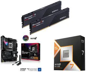 G.SKILL Ripjaws S5 64GB (2x32GB) DDR5 6000 RAM, ASUS ROG STRIX X870E-E GAMING WIFI AMD AM5 X870 ATX motherboard, AMD Ryzen 7 9800X3D 8-Core 5.2 GHz Processor, WiFi 7, PCIe 5.0, USB4, AI OCing G.SKILL Ripjaws S5 64GB (2x32GB) DDR5 6000 RAM, ASUS ROG STRIX X870E-E GAMING WIFI AMD AM5 X870 ATX motherboard, AMD Ryzen 7 9800X3D 8-Core 5.2 GHz Processor, WiFi 7, PCIe 5.0, USB4, AI OCing