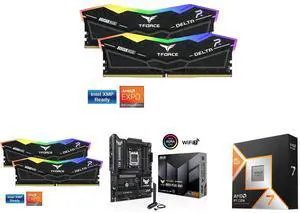 2x Team Group 16GB (2x8GB) DDR5 6000 RAM, ASUS TUF GAMING B850-PLUS WIFI AMD AM5 ATX motherboard, 14+2+1 80A, AI Ready, PCIe 5.0, 3x M.2, Wi-Fi 7, 2.5Gb LAN, USB 10/20Gbps Type-C, AMD Ryzen 7 9800X3D 8-Core 5.2GHz CPU 2x Team Group 16GB (2x8GB) DDR5 6000 RAM, ASUS TUF GAMING B850-PLUS WIFI AMD AM5 ATX motherboard, 14+2+1 80A, AI Ready, PCIe 5.0, 3x M.2, Wi-Fi 7, 2.5Gb LAN, USB 10/20Gbps Type-C, AMD Ryzen 7 9800X3D 8-Core 5.2GHz CPU