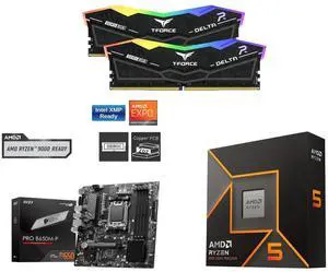 Team Group 16GB (2x8GB) DDR5 6000 RAM, MSI PRO B650M-P AM5 mATX Motherboard, AMD Ryzen 5 9600X 6-Core 3.9GHz CPU with Radeon Graphics, Socket AM5, 65W, 2x M.2, 2.5G LAN, 7.1 Audio Team Group 16GB (2x8GB) DDR5 6000 RAM, MSI PRO B650M-P AM5 mATX Motherboard, AMD Ryzen 5 9600X 6-Core 3.9GHz CPU with Radeon Graphics, Socket AM5, 65W, 2x M.2, 2.5G LAN, 7.1 Audio
