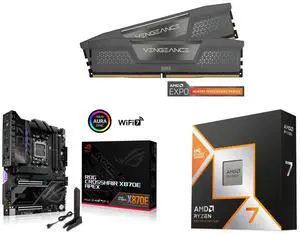 CORSAIR Vengeance 96GB (2x48GB) DDR5 6000 RAM, ASUS ROG CROSSHAIR X870E APEX AM5 ATX motherboard, Wi-Fi 7, 5G LAN, PCIe 5.0, USB4, AI OC, AMD Ryzen 7 9800X3D 8-Core 5.2GHz, Radeon Graphics, Socket AM5 120W CORSAIR Vengeance 96GB (2x48GB) DDR5 6000 RAM, ASUS ROG CROSSHAIR X870E APEX AM5 ATX motherboard, Wi-Fi 7, 5G LAN, PCIe 5.0, USB4, AI OC, AMD Ryzen 7 9800X3D 8-Core 5.2GHz, Radeon Graphics, Socket AM5 120W