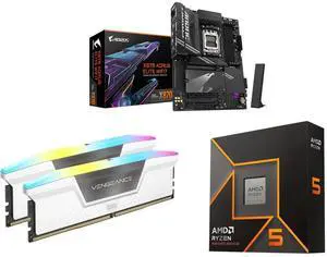 GIGABYTE X870 AORUS ELITE WIFI7 AM5, ATX, DDR5, 4x M.2, PCIe 5.0, USB4, Wi-Fi 7, 2.5GbE LAN, EZ-Latch, 5-Year Warranty; CORSAIR Vengeance RGB 32GB (2x16GB) DDR5 6000; AMD Ryzen 5 9600X 6-Core 3.9GHz, Radeon Graphics GIGABYTE X870 AORUS ELITE WIFI7 AM5, ATX, DDR5, 4x M.2, PCIe 5.0, USB4, Wi-Fi 7, 2.5GbE LAN, EZ-Latch, 5-Year Warranty; CORSAIR Vengeance RGB 32GB (2x16GB) DDR5 6000; AMD Ryzen 5 9600X 6-Core 3.9GHz, Radeon Graphics