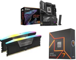 GIGABYTE X870 AORUS ELITE WIFI7 AM5, ATX, DDR5, 4x M.2, PCIe 5.0, USB4, Wi-Fi 7, 2.5GbE LAN, EZ-Latch, 5-Year Warranty; CORSAIR Vengeance RGB 32GB DDR5 6000; AMD Ryzen 7 7700X 8-Core 4.5 GHz AM5 105W GIGABYTE X870 AORUS ELITE WIFI7 AM5, ATX, DDR5, 4x M.2, PCIe 5.0, USB4, Wi-Fi 7, 2.5GbE LAN, EZ-Latch, 5-Year Warranty; CORSAIR Vengeance RGB 32GB DDR5 6000; AMD Ryzen 7 7700X 8-Core 4.5 GHz AM5 105W