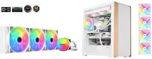 SAMA SI360 Liquid CPU Cooler 360mm Addressable RGB Pump PWM & FDB Fans AIO Water Cooler and SAMA Z60 White Genuine Walnut Wood PC Case, ATX Mid Tower, Pre-Installed 4x 140mm ARGB PWM Fans, Supports 360mm Radiator on Top, Type-C Port, Supports E-ATX/ATX/M-ATX/ITX, Gaming Case SAMA SI360 Liquid CPU Cooler 360mm Addressable RGB Pump PWM & FDB Fans AIO Water Cooler and SAMA Z60 White Genuine Walnut Wood PC Case, ATX Mid Tower, Pre-Installed 4x 140mm ARGB PWM Fans, Supports 360mm Radiator on Top, Type-C Port, Supports E-ATX/ATX/M-ATX/ITX, Gaming Case