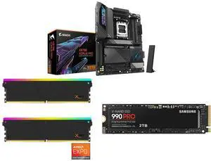 GIGABYTE X870E AORUS PRO AM5 ATX DDR5, 4x M.2, PCIe 5.0, USB4, Wi-Fi 7, 2.5GbE LAN, 5-Year Warranty V-COLOR Manta XSky DDR5 32GB 6000MHz CL30 RGB Memory SAMSUNG 990 PRO 2TB SSD PCIe Gen4 M.2 2280, Read Up-to 7,450MB/s Non-Heatsink GIGABYTE X870E AORUS PRO AM5 ATX DDR5, 4x M.2, PCIe 5.0, USB4, Wi-Fi 7, 2.5GbE LAN, 5-Year Warranty V-COLOR Manta XSky DDR5 32GB 6000MHz CL30 RGB Memory SAMSUNG 990 PRO 2TB SSD PCIe Gen4 M.2 2280, Read Up-to 7,450MB/s Non-Heatsink