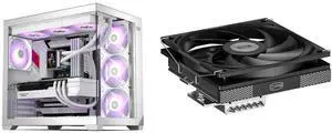 PCCOOLER CPS C3 T700 PC Case, Dual-Chamber Mid-Tower ATX Case, High-Airflow Computer Case, BTF Motherboard Supports, Sturdy Tempered Glass Front & Side Panels, White (Fans Not Included) and PCCOOLER CPS RC600-67 Low Profile CPU Air Cooler, 6 Heat Pipes, 205W TDP, 67.5mm Tall, 120mm Slim Slient PWM Fan with FDB, for Intel LGA1851/1700/1200/115X & AMD AM5/AM4, Black PCCOOLER CPS C3 T700 PC Case, Dual-Chamber Mid-Tower ATX Case, High-Airflow Computer Case, BTF Motherboard Supports, Sturdy Tempered Glass Front & Side Panels, White (Fans Not Included) and PCCOOLER CPS RC600-67 Low Profile CPU Air Cooler, 6 Heat Pipes, 205W TDP, 67.5mm Tall, 120mm Slim Slient PWM Fan with FDB, for Intel LGA1851/1700/1200/115X & AMD AM5/AM4, Black