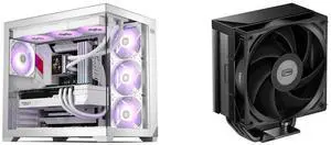 PCCOOLER CPS C3 T700 PC Case, Dual-Chamber Mid-Tower ATX Case, High-Airflow Computer Case, BTF Motherboard Supports, Sturdy Tempered Glass Front & Side Panels, White (Fans Not Included) and PCCOOLER CPS RT500 TC CPU Air Cooler, 5 Direct Contact Heat Pipes, 245W TDP, 152mm Tall, 120mm PWM Slient Fan, for Intel LGA1851/1700/1200/115X & AMD AM5/AM4, Black PCCOOLER CPS C3 T700 PC Case, Dual-Chamber Mid-Tower ATX Case, High-Airflow Computer Case, BTF Motherboard Supports, Sturdy Tempered Glass Front & Side Panels, White (Fans Not Included) and PCCOOLER CPS RT500 TC CPU Air Cooler, 5 Direct Contact Heat Pipes, 245W TDP, 152mm Tall, 120mm PWM Slient Fan, for Intel LGA1851/1700/1200/115X & AMD AM5/AM4, Black