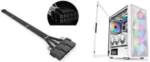 SAMA GPU Power Sleeved Cable Extension, 16pin(12+4) 12VHPWR PCIe 5.0 Connector Male to 3X PCIE 8 PIN for RTX 4070Ti/4080/3090Ti, with Pre-Installed Cable Combs-16AWG, Black and SAMA 3509 White Mid Tower Gaming PC Case with Door Open Tempered Glass, 4 Pre-installed RGB Airflow Cooling Fans SAMA GPU Power Sleeved Cable Extension, 16pin(12+4) 12VHPWR PCIe 5.0 Connector Male to 3X PCIE 8 PIN for RTX 4070Ti/4080/3090Ti, with Pre-Installed Cable Combs-16AWG, Black and SAMA 3509 White Mid Tower Gaming PC Case with Door Open Tempered Glass, 4 Pre-installed RGB Airflow Cooling Fans